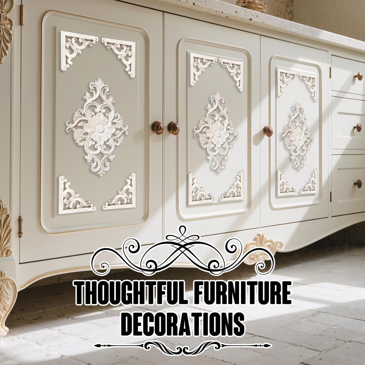 20pcs(4 Pack) Wood Appliques Decorative Carved Onlays, Wooden Carved Appliques DIY Decoration for Furniture, Wood