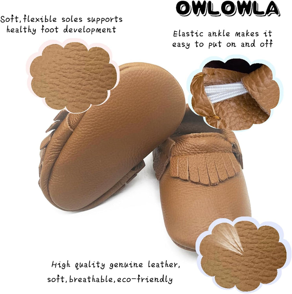 Baby Moccasins Soft Sole Leather Baby Shoes Infant Toddler Pre-Walker Shoes Baby Boy Girl