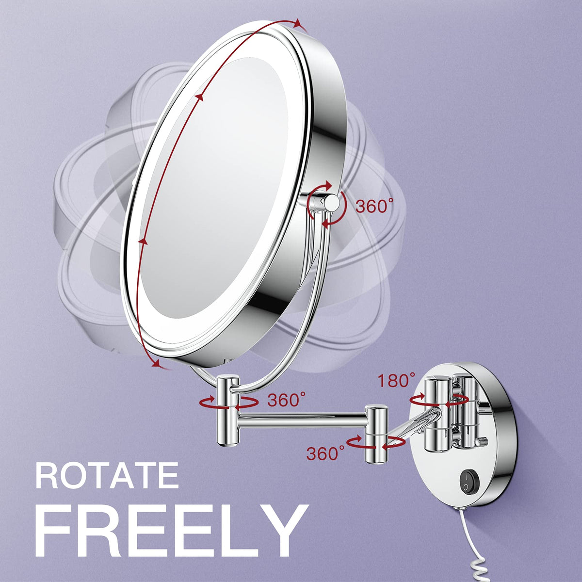 9" Large Wall Mounted LED Makeup Mirror with Magnification 10X/1X, Corded
