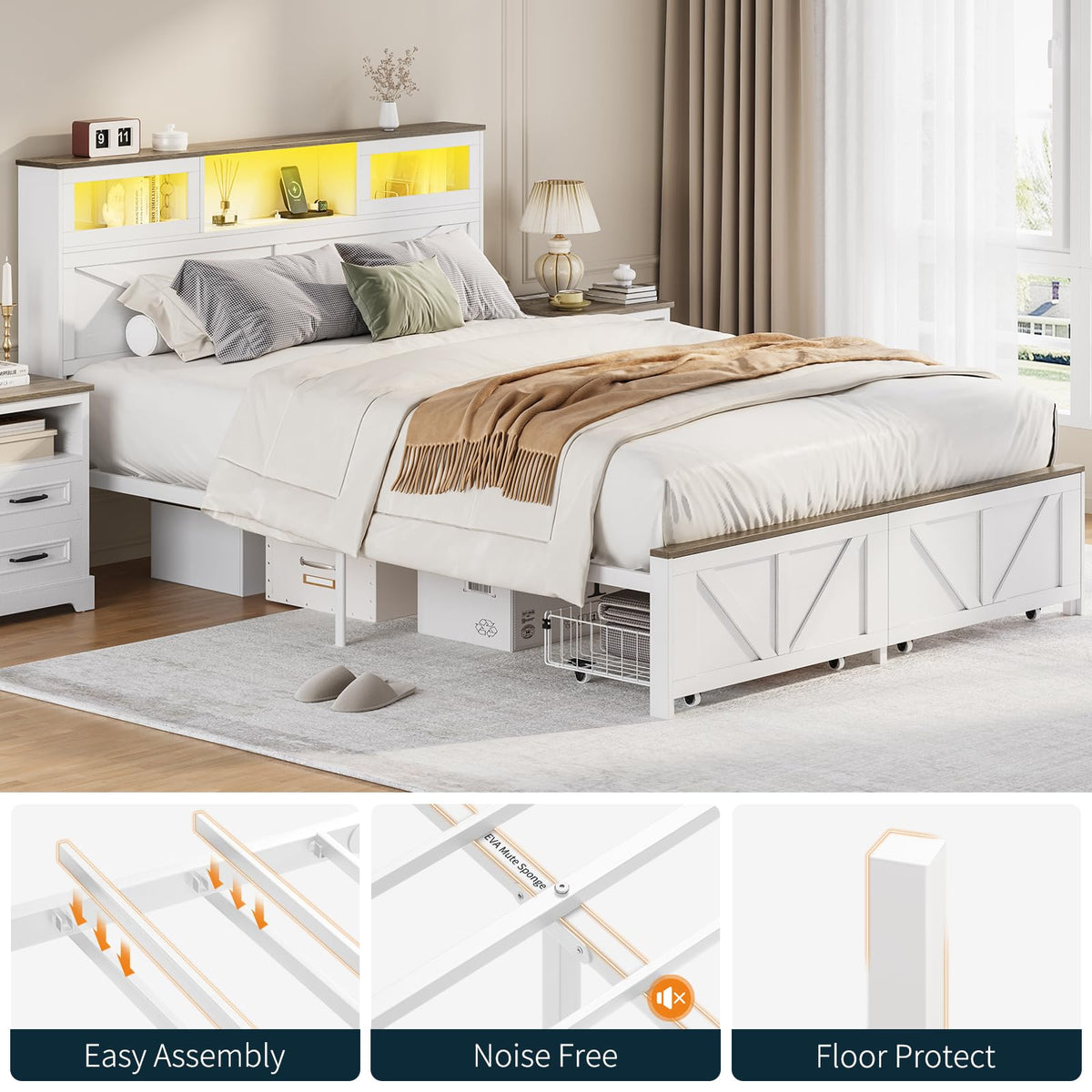 Bed Frame with Headboard - Farmhouse Bed Frame