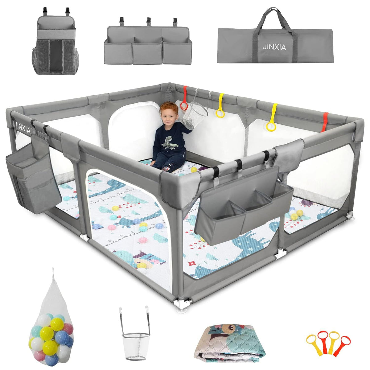 Playpen with Mat 50"*50", Extra Large Playpen for Babies and Toddlers with Storage Bag, BPA-Free, Non-Toxic, Safe No