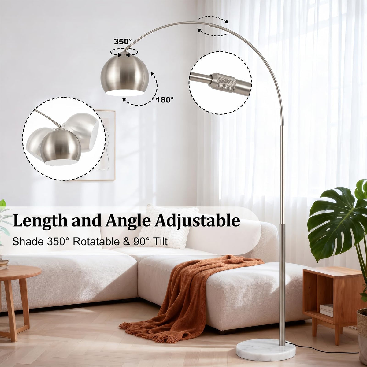 Inspired Arco Style 77" Arc Floor Lamp, Upgraded Standing Lamp with Remote