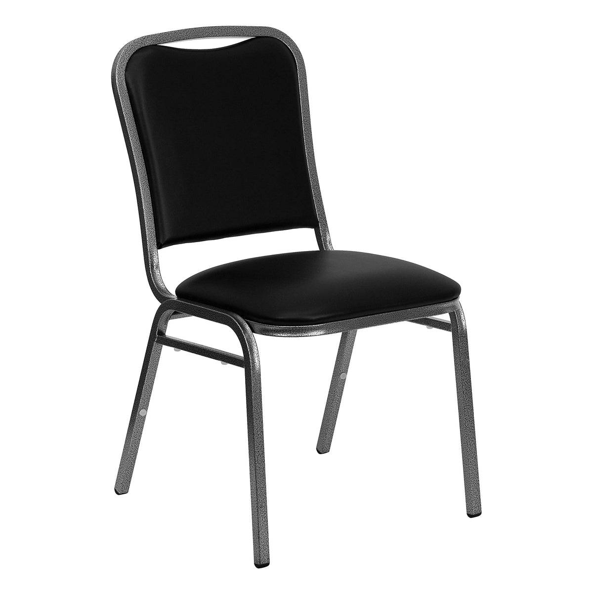 Series Stacking Banquet Chair in Black Vinyl - Silver Vein Frame