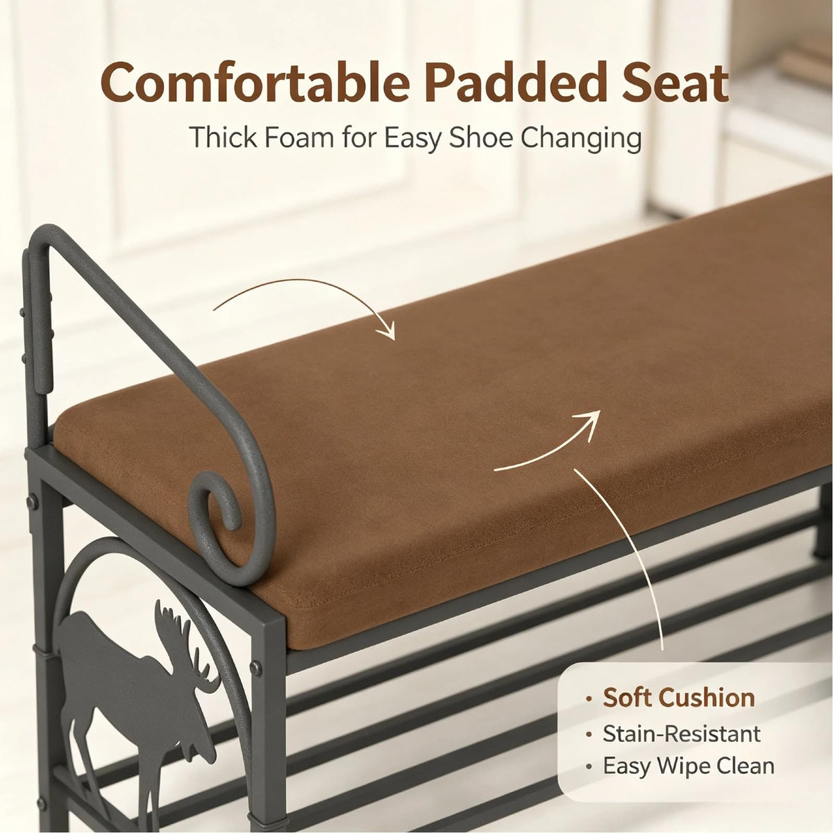 Metal Entryway Storage Bench with Cushion, Rustic Country Style