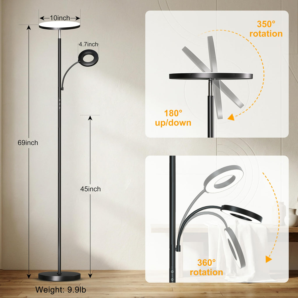 Floor Lamp, Upgraded 42W 4000LM Super Bright LED Floor Lamp Bedroom, Dimmable Standing Reading Floor Lamps