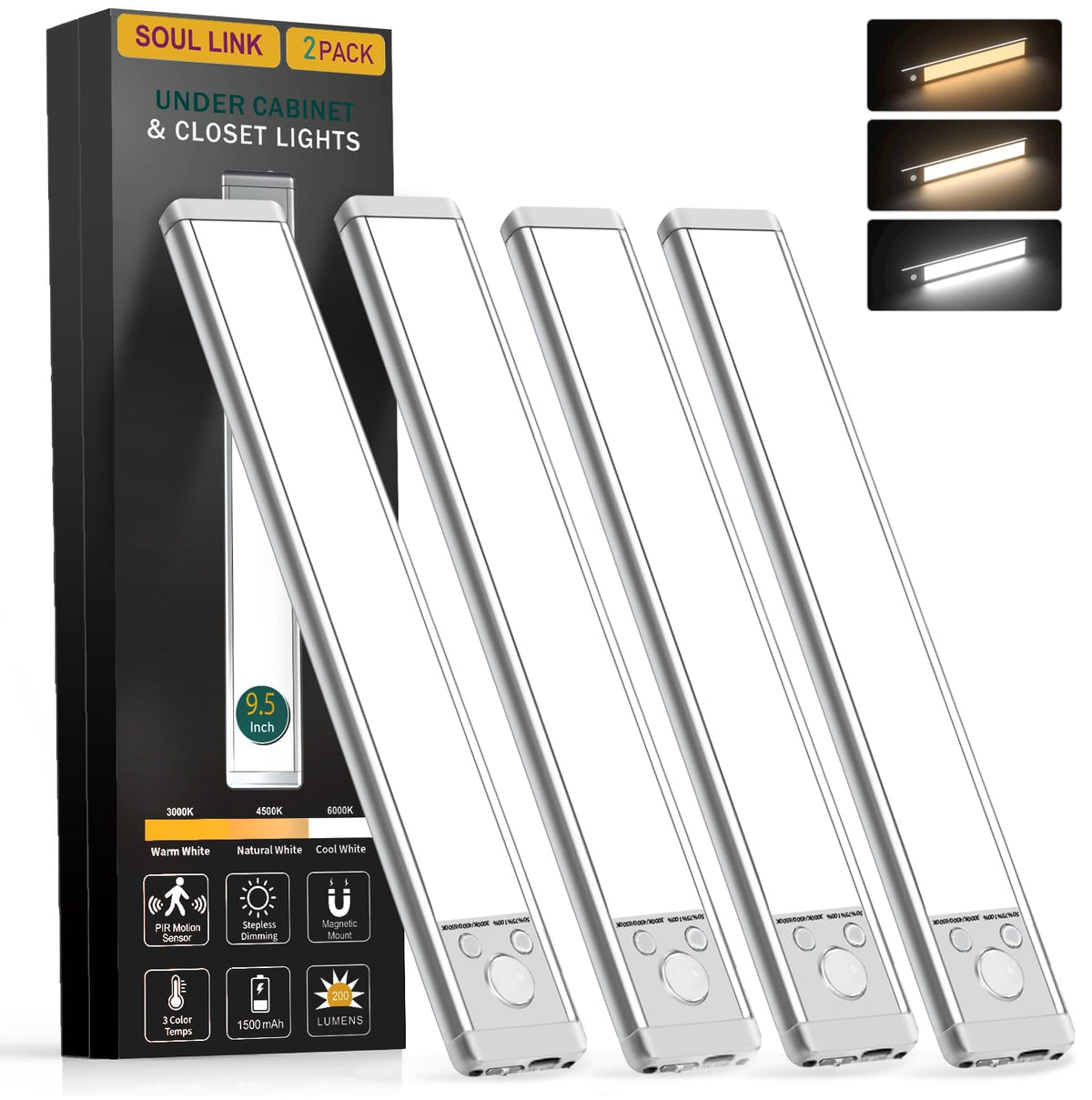 9.5" 76-LED Motion Sensor Under Cabinet Lights, Wireless