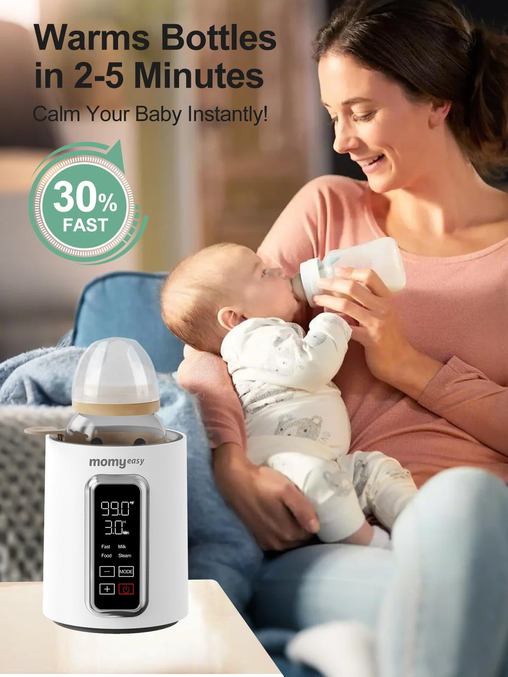 Fast 2-Minute Baby Bottle Warmer for Breastmilk & Formula