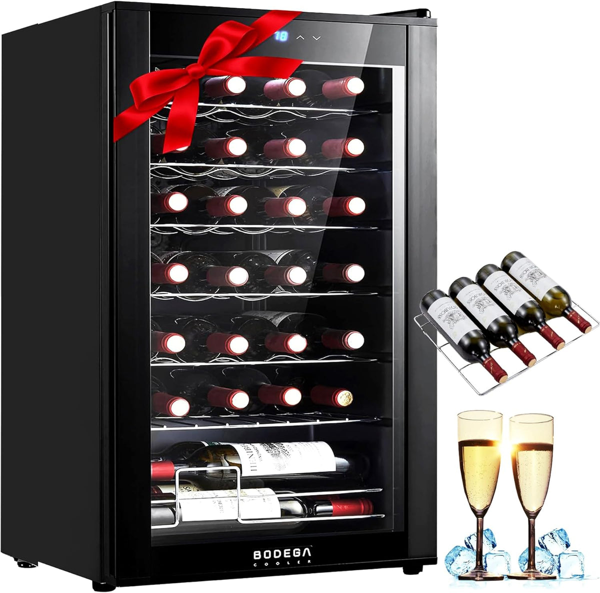 28 Bottle Compressor Wine Cooler for Home and Kitchen, Freestanding Mini Fridge with Digital Touchscreen