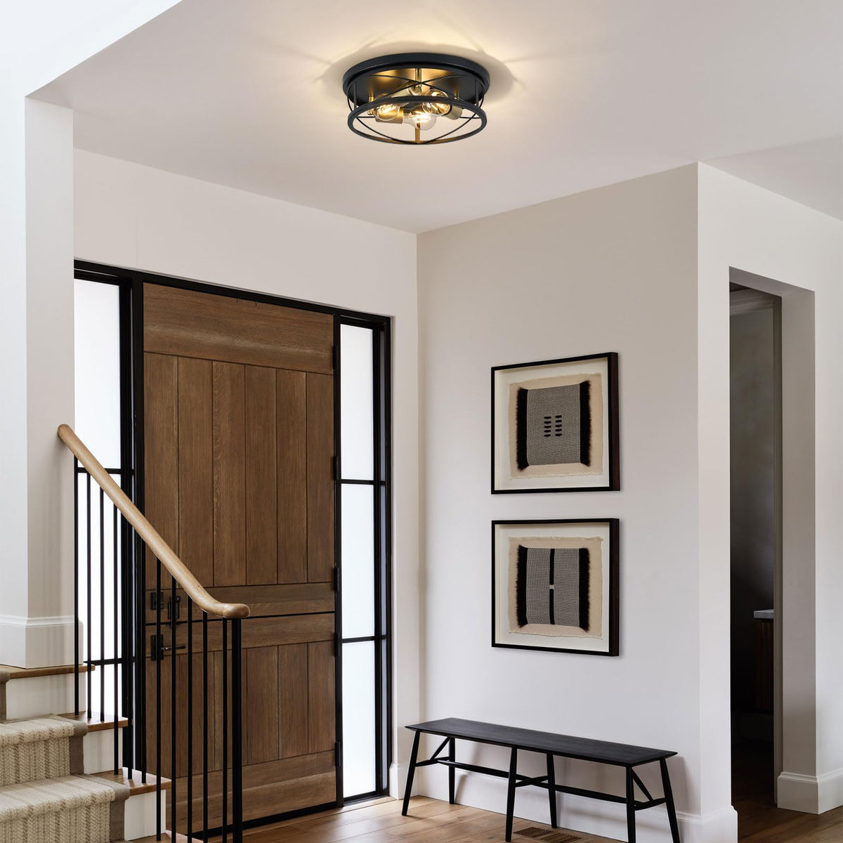 Farmhouse Light Fixtures, 3-Light Round Metal Flush Mount Ceiling Light