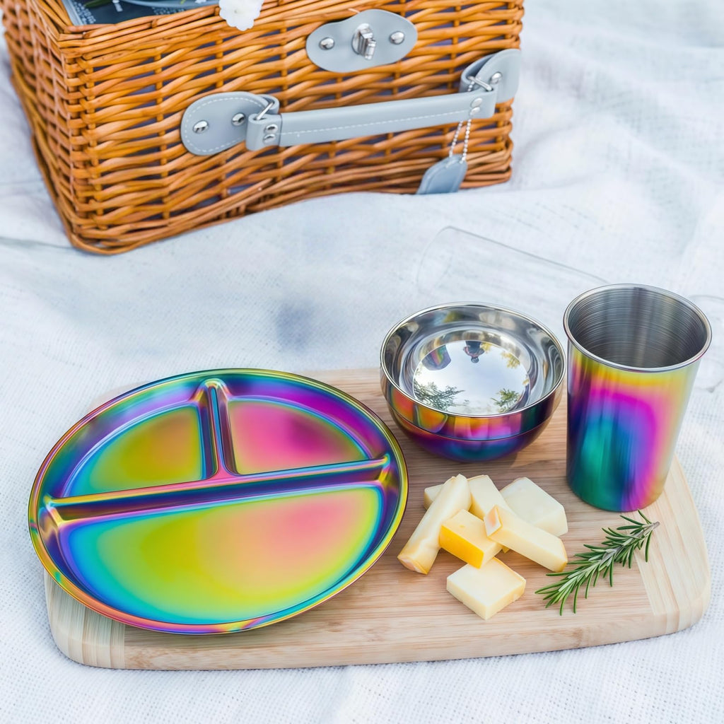 12-Piece Stainless Steel Rainbow Dinnerware Set for 4