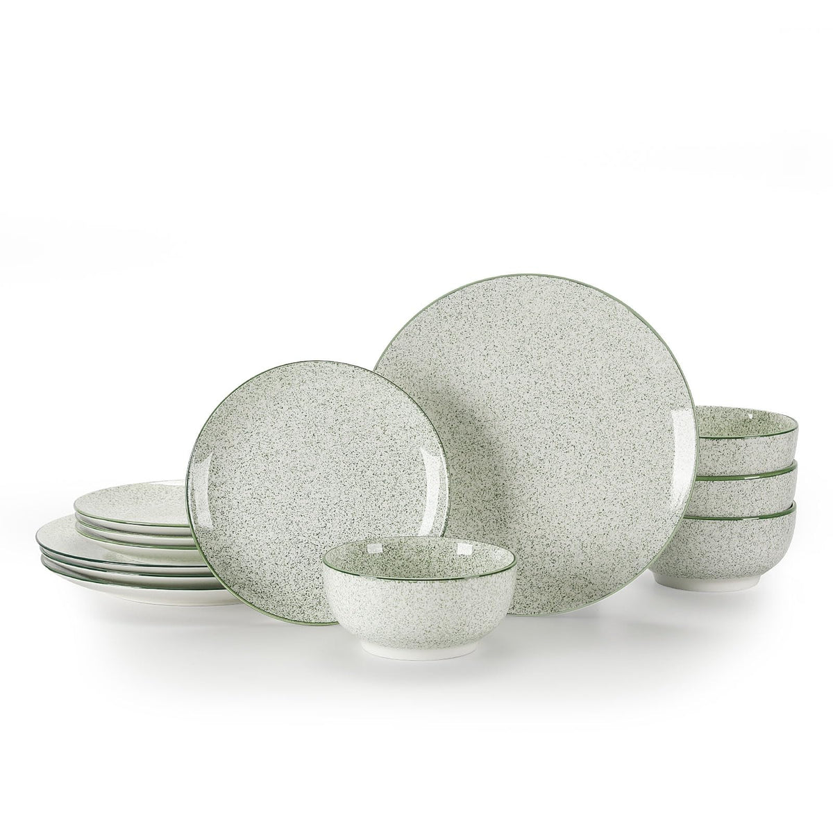 Dinnerware Set of 4,12 Piece Ceramic Plates and Bowls Set Green