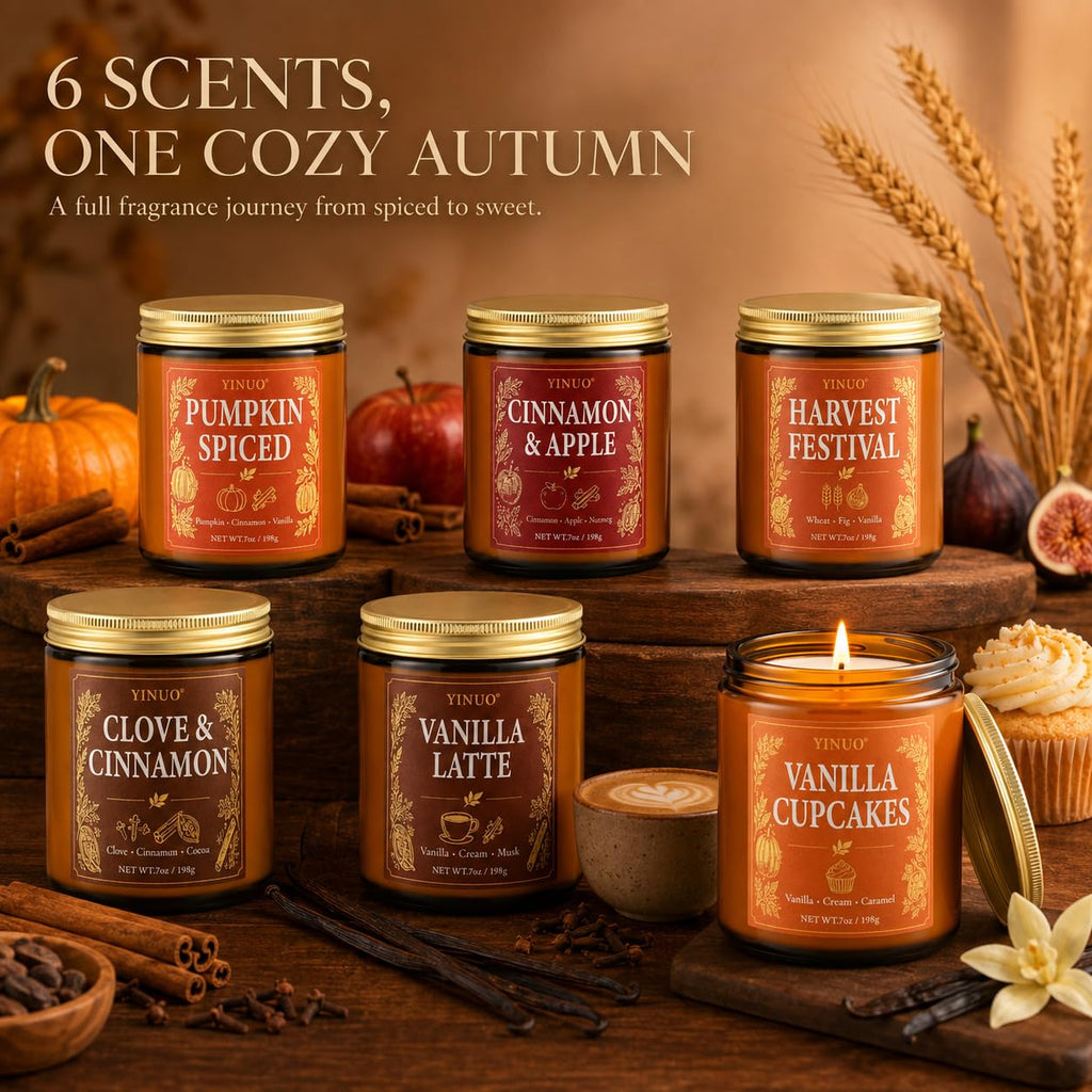 Fall Scented Candles Gift Set, 6 x 7 oz Cozy Autumn Collection Candles