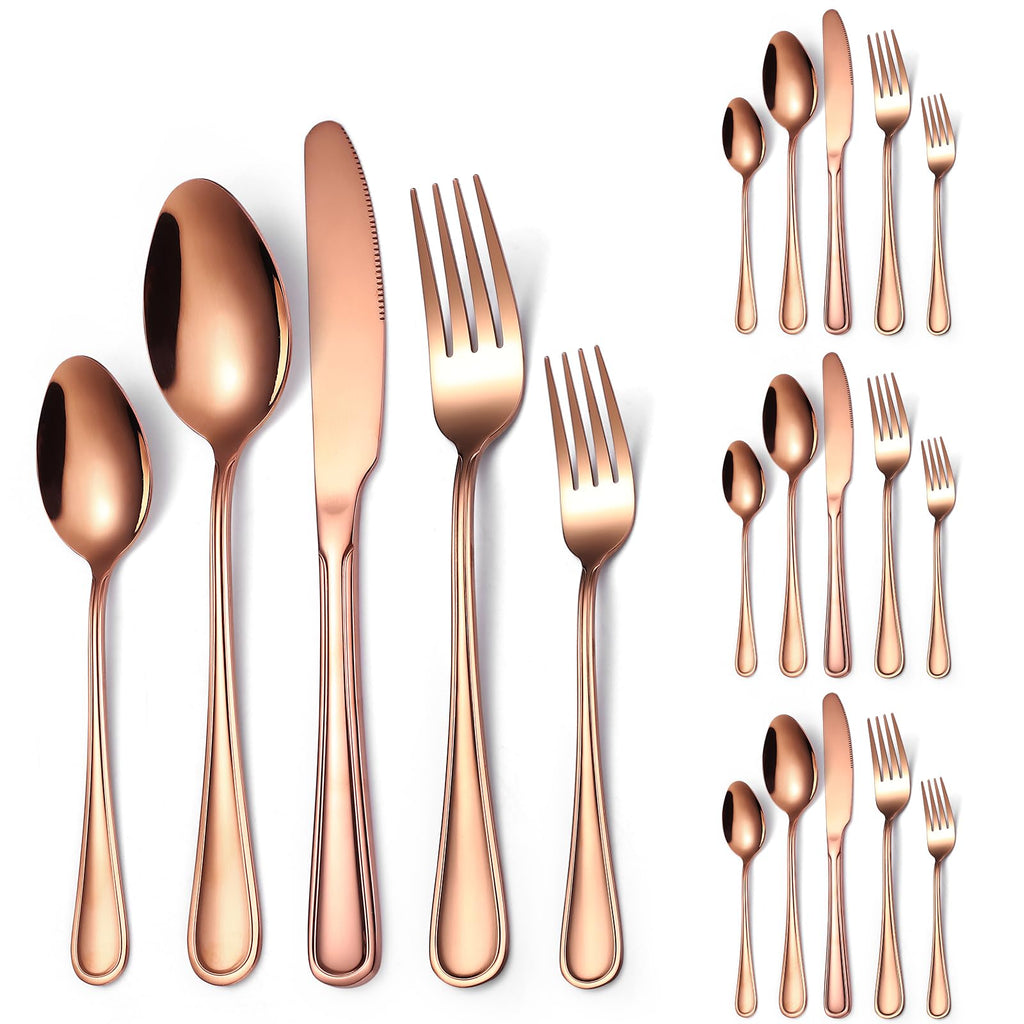 20 Pieces Rose Gold Flatware Set for 4 Person Luxury Stainless Steel Cutlery Forks Knives Spoons Modern Eating