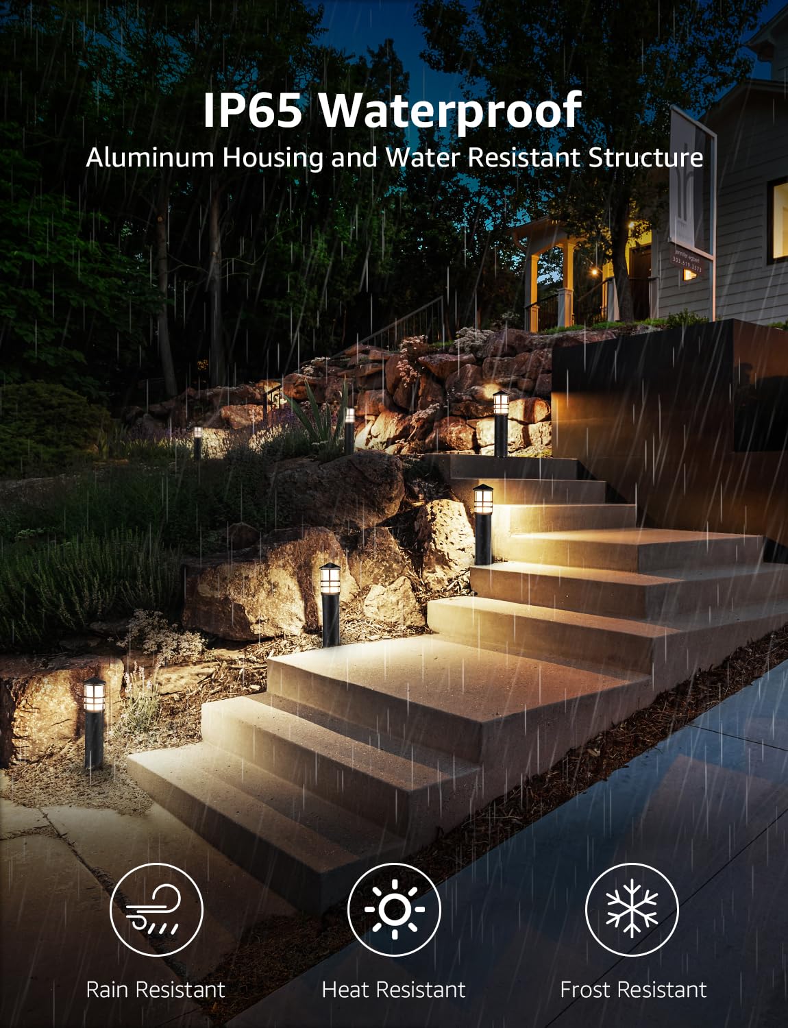3W LED Low Voltage Bollard Landscape Pathway Lights, Black