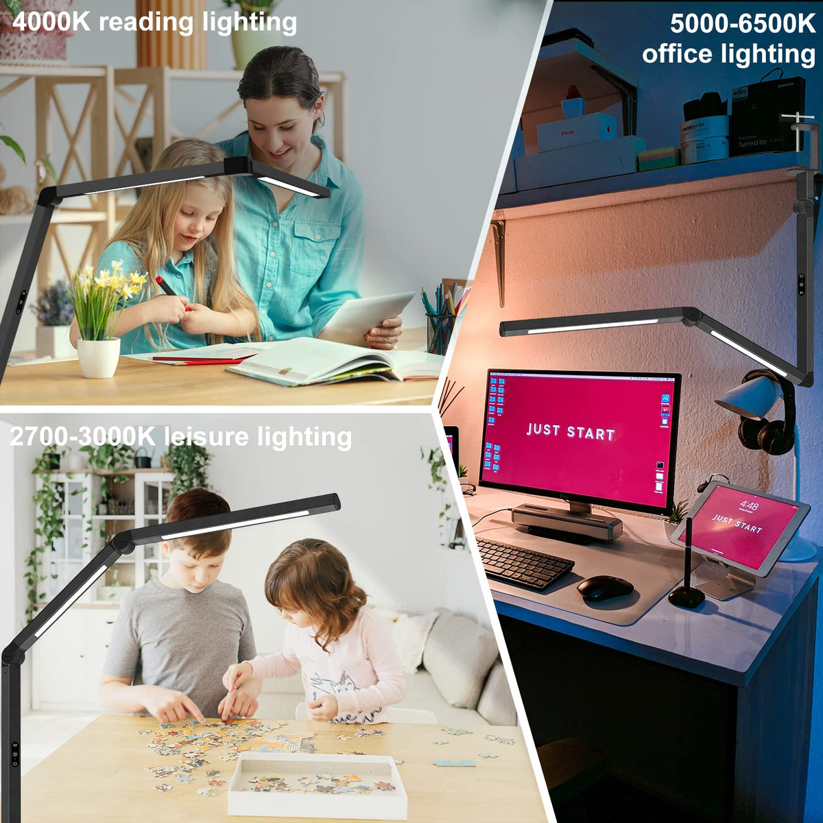 LED Desk Lamp with Clamp, Architect Desk Lamp with Dual Light and Adjustable Swing Arm, Clip-on Eye-Care 4 CCT Modes