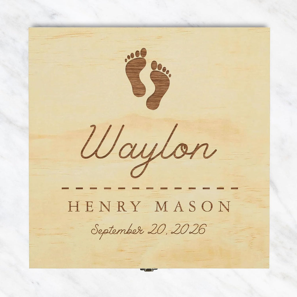 Personalized Baby Keepsake Box with Name and Birth Date, Custom Wooden Baby Memory Box, Newborn Gift for Boys
