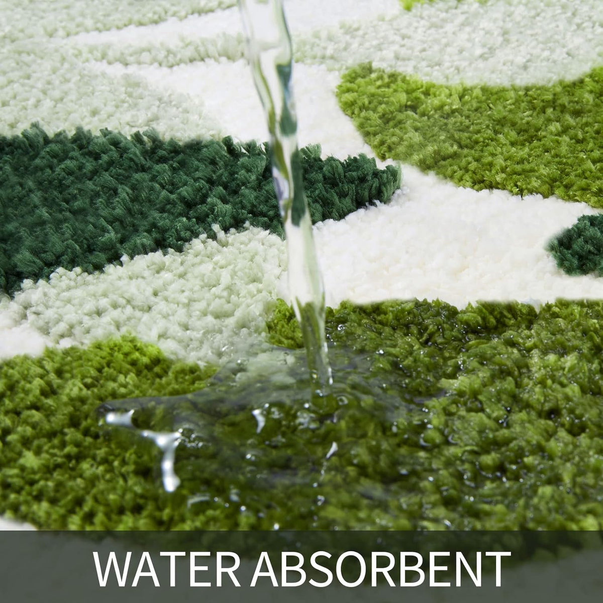 Green Bathroom Rug Set 2 Piece, Non-Slip Strong Water Absorbent Plush Microfiber Bath Mat Rug Set, Machine Washable