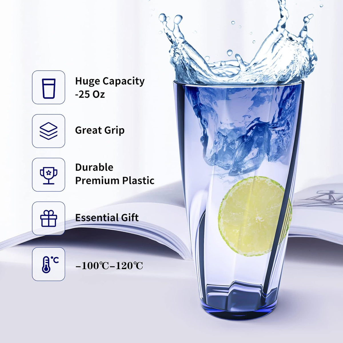 Unbreakable Plastic Cups Plastic Highball Drinking Glasses Tumbler, Large Water Tumbler Set (Set Of 6, 25 Oz)