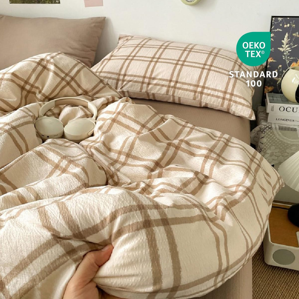 Comforter, Taupe Gingham Plaid Comforter