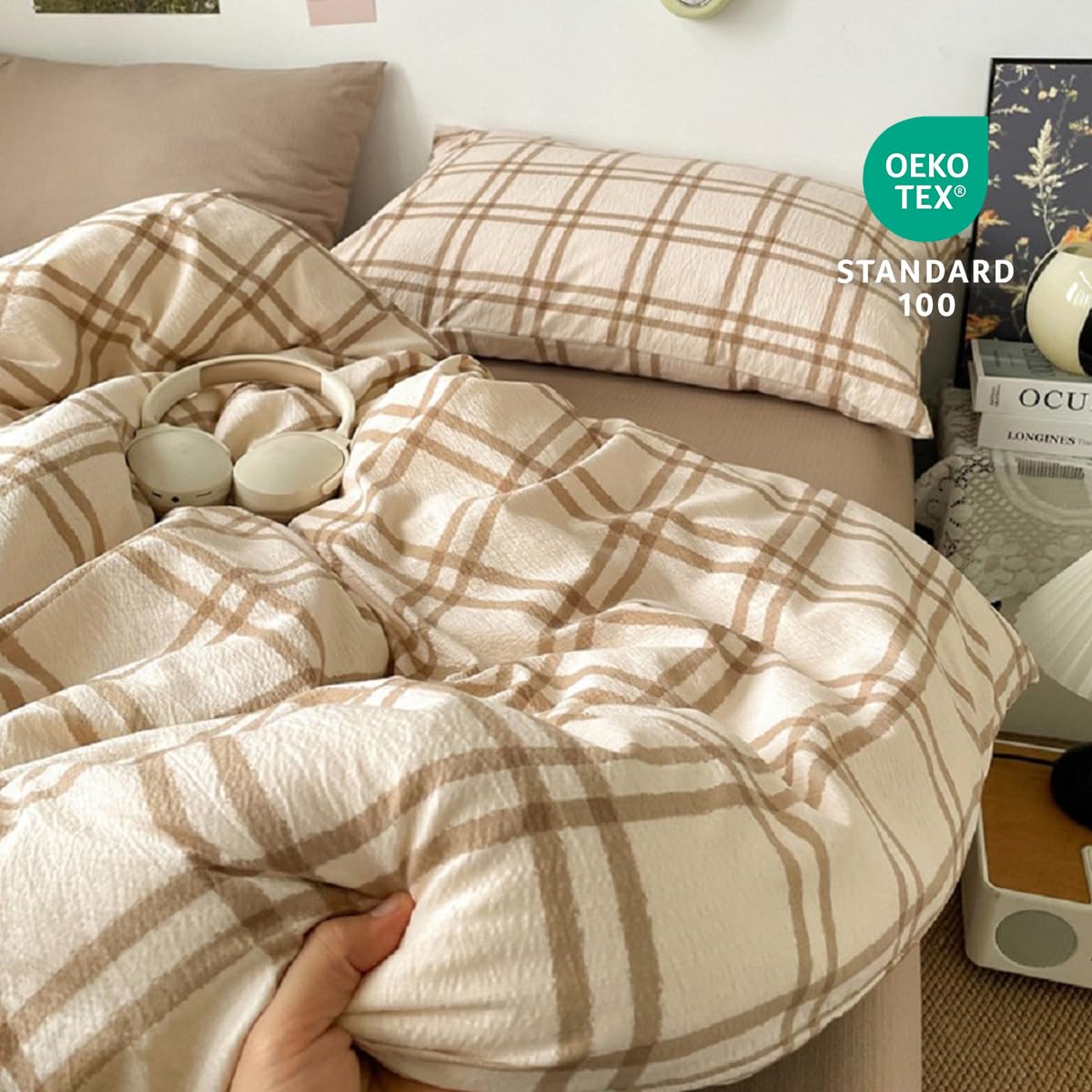 Comforter, Taupe Gingham Plaid Comforter