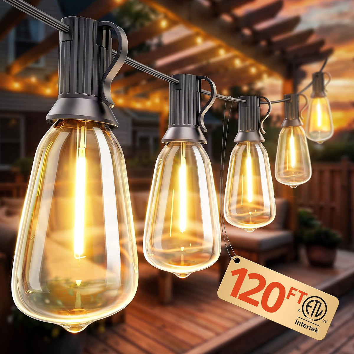Outdoor String Lights, Outdoor Party Light with 58 Edison Lights Bulb