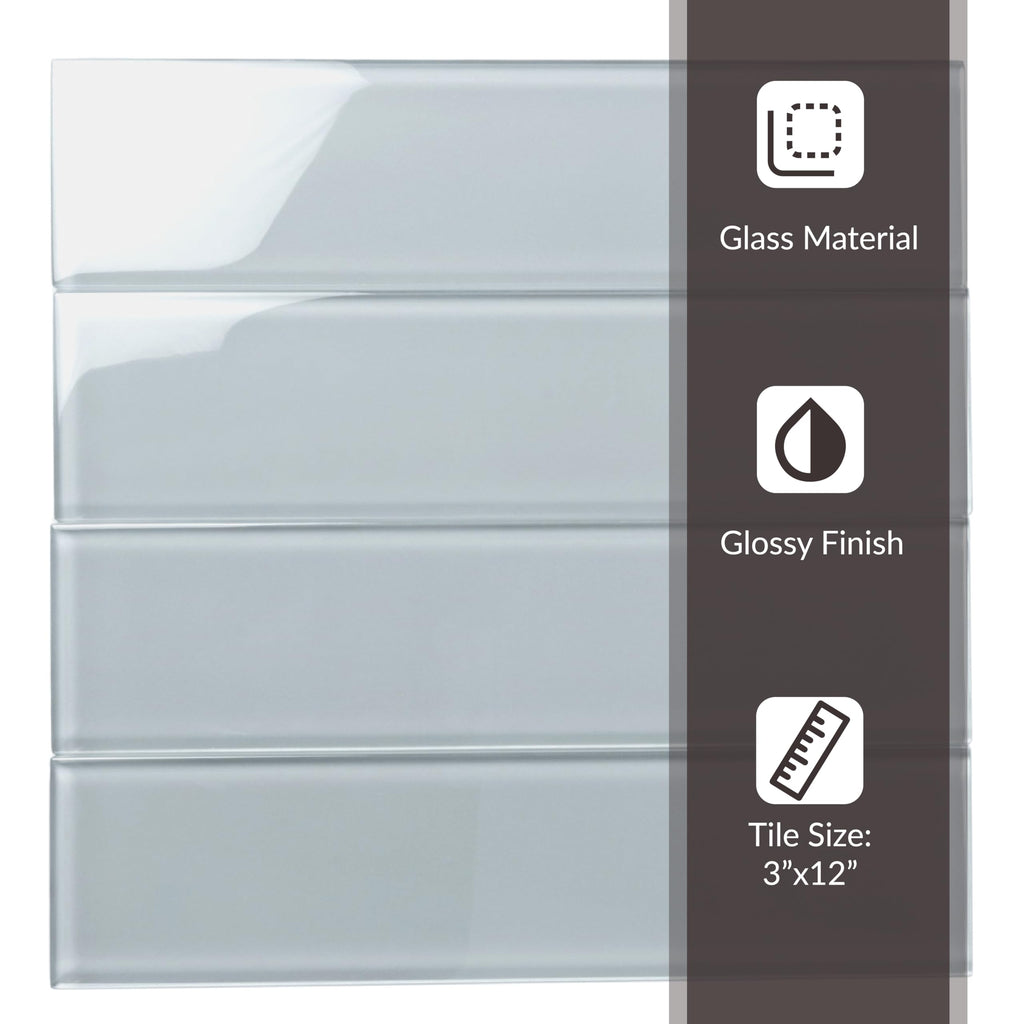 20-Pack 3 x 12-in. Gray Glossy Glass Subway Wall Tile at 5 sq. ft. Per Case APLA88092 3X12A, Elegant and