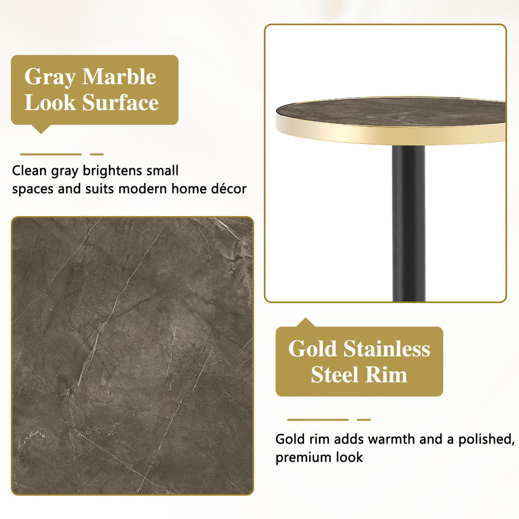 Inspired Saarinen Style 23.6" Small Round Dining Table for 2, Circle Tulip Table, Faux Marble Top with Gold Metal Pedestal Base, Modern