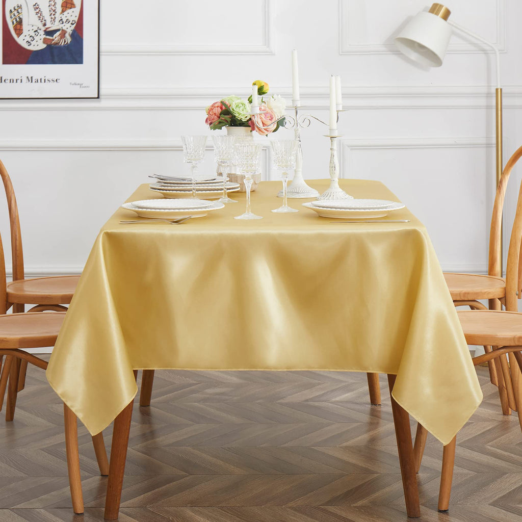 4 Pack Gold Satin Tablecloth, 58 x 102 Inches, Rectangle