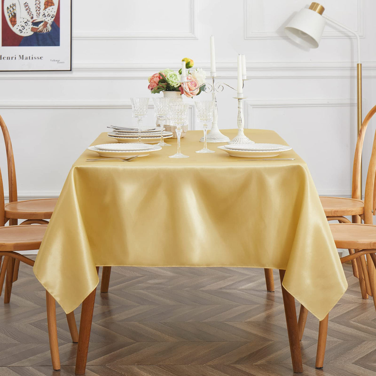 4 Pack Gold Satin Tablecloth, 58 x 102 Inches, Rectangle