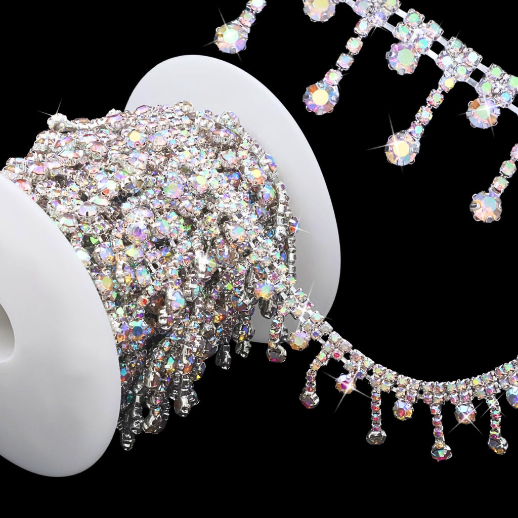 Rhinestone Trim Crystal Rhinestone Chain AB Silver Fringe Sewing Dress DIY Party Wedding Bouquet for - 5 Yards