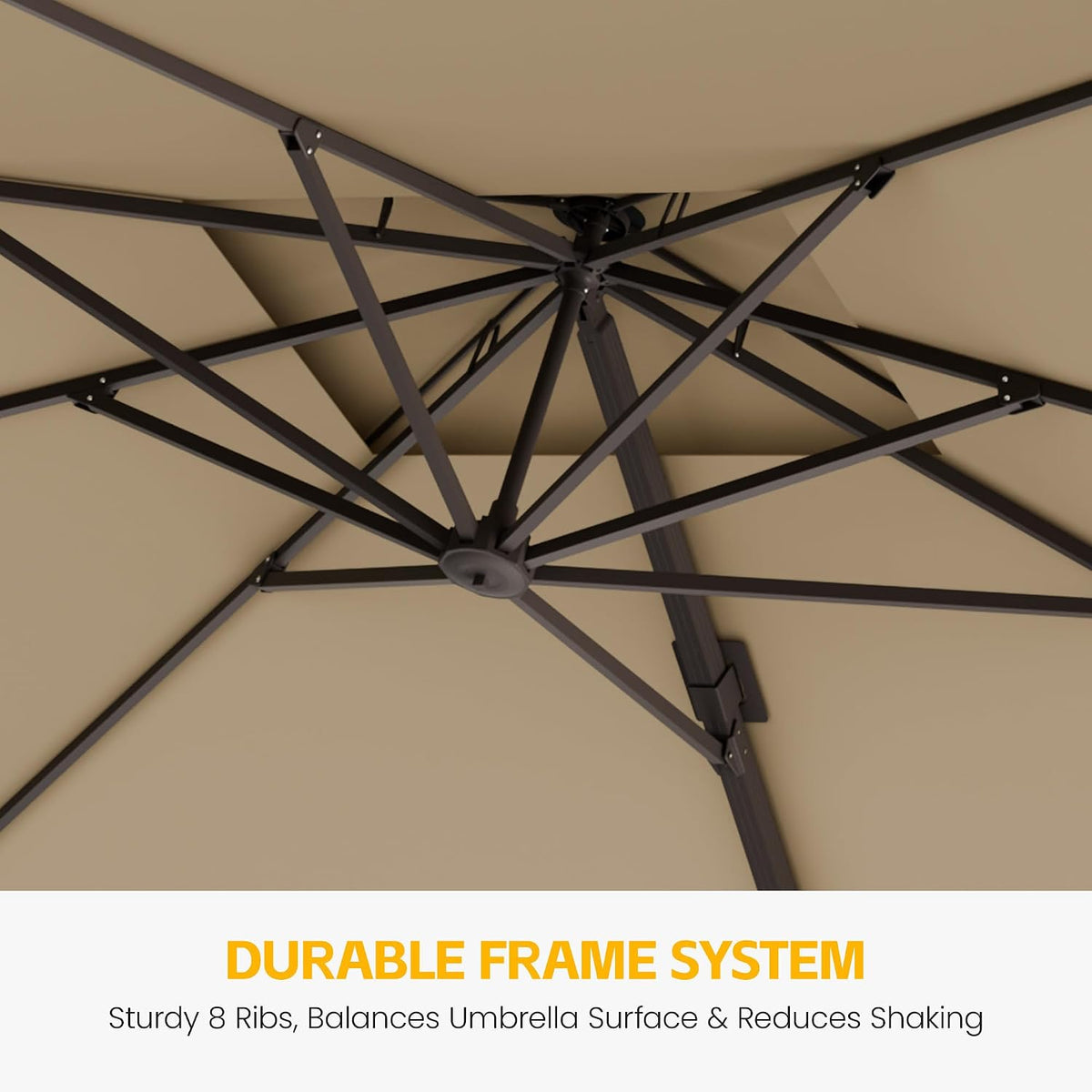 9x12 FT Patio Cantilever Umbrella with Base, Rectangular Heavy Duty Offset Umbrella for 6-8 People - Beige - 6D1G