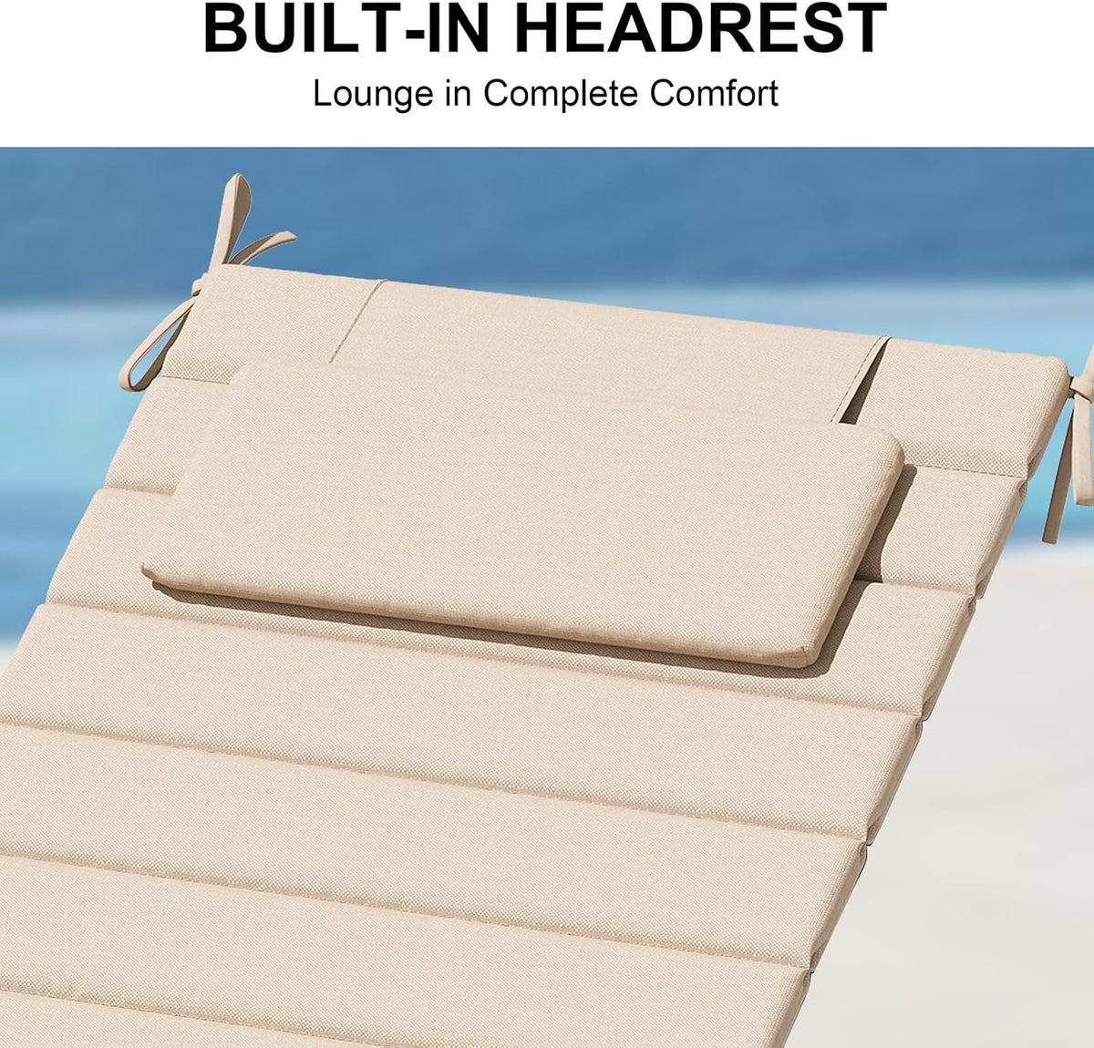 Foldable Chaise Lounge Cushions Outdoor with Headrest, 71"x21"