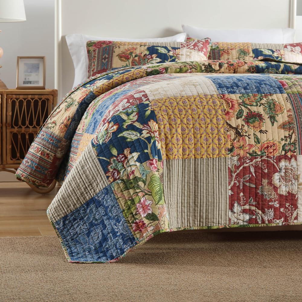 Cotton Bedspread Quilt Sets Reversible Bedding Coverlet Sets 3 Pieces Gorgeous Rustic Vintage Floral Red Yellow