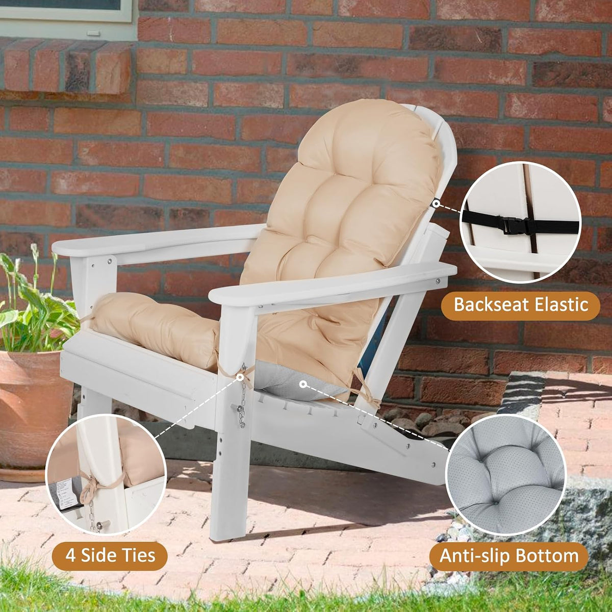 Adirondack Chair Cushions Set of 2, Thick High Back Rocking Chair Cushion 47x19.6x4 Inch, Folding Patio Pads with