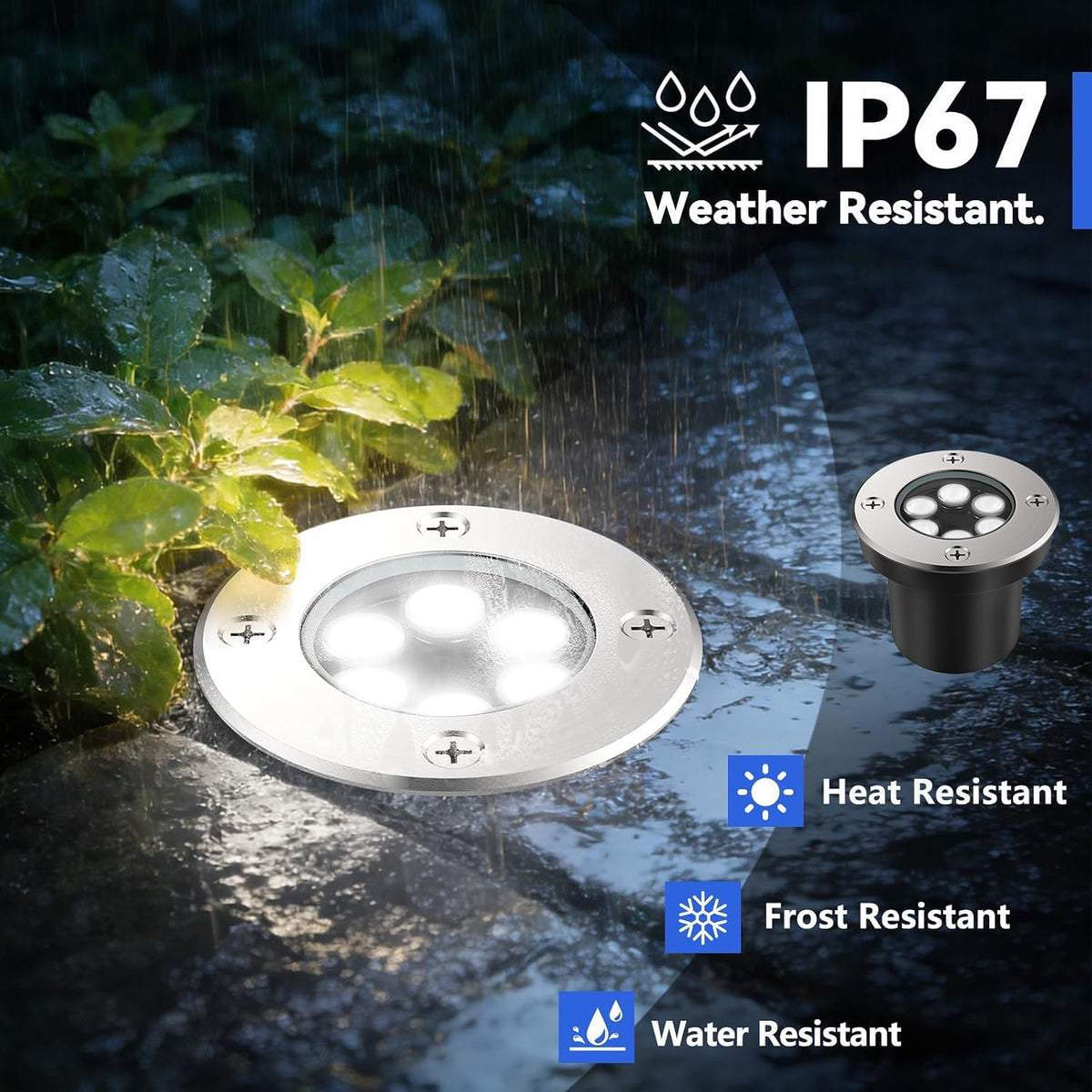 6 Pack Low Voltage Landscape Lights, 6000K LED Well Lights