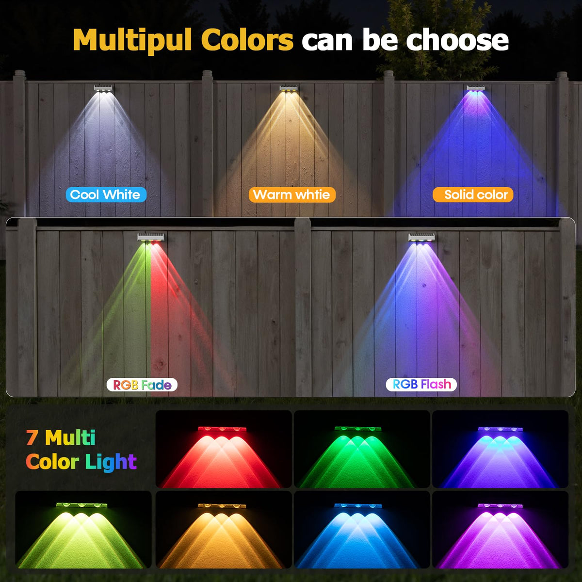 Solar Fence Lights,8 Pack Solars Deck Light,RGB Color,Outdoor Bulb Waterproof Led IP65,Power Patio Lamp with Lenses