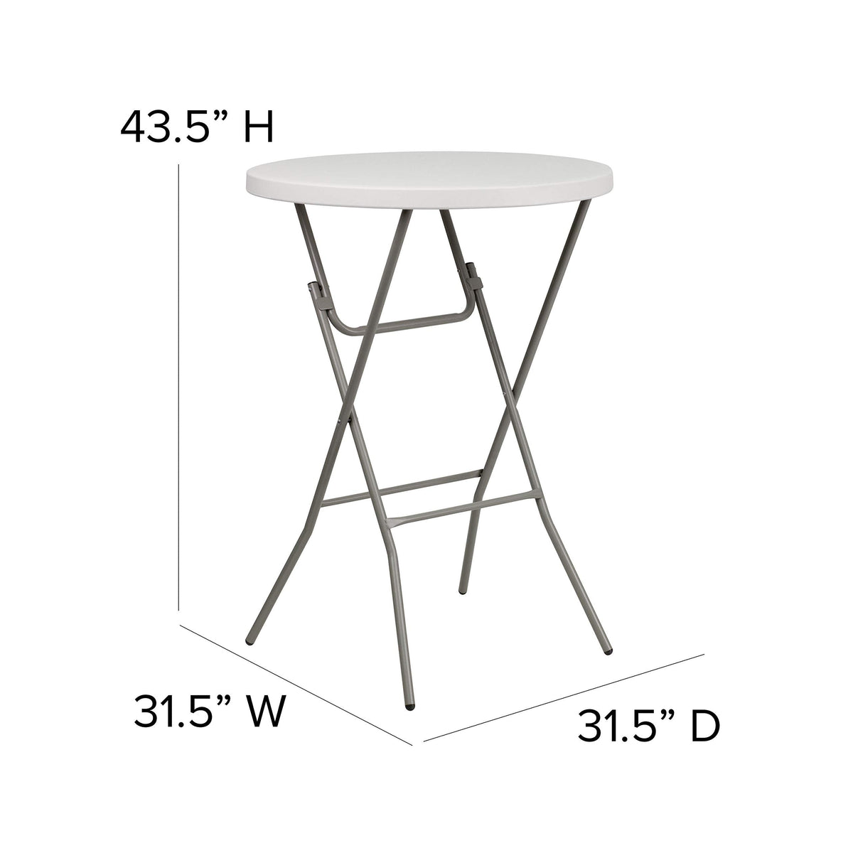 2.63 ft Plastic Round Folding Bar Table, Granite White