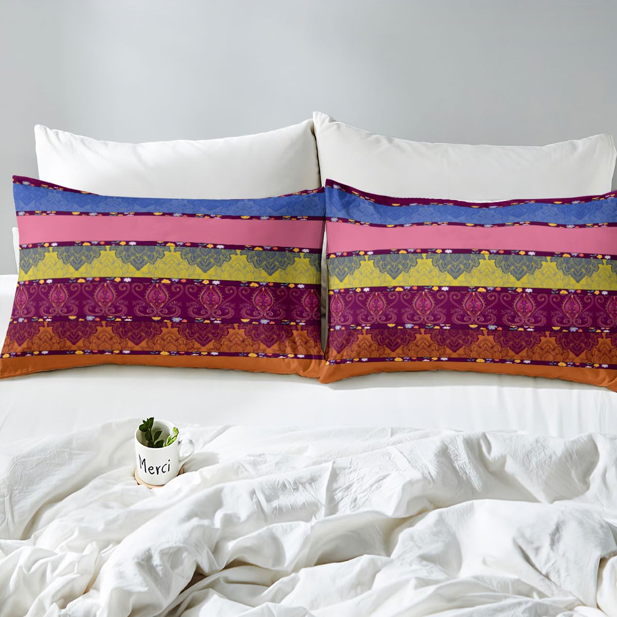 Boho Duvet Cover Paisley Floral Bedding Set, Luxurious Mexican Style Comforter Cover Set Full Size Bohemian