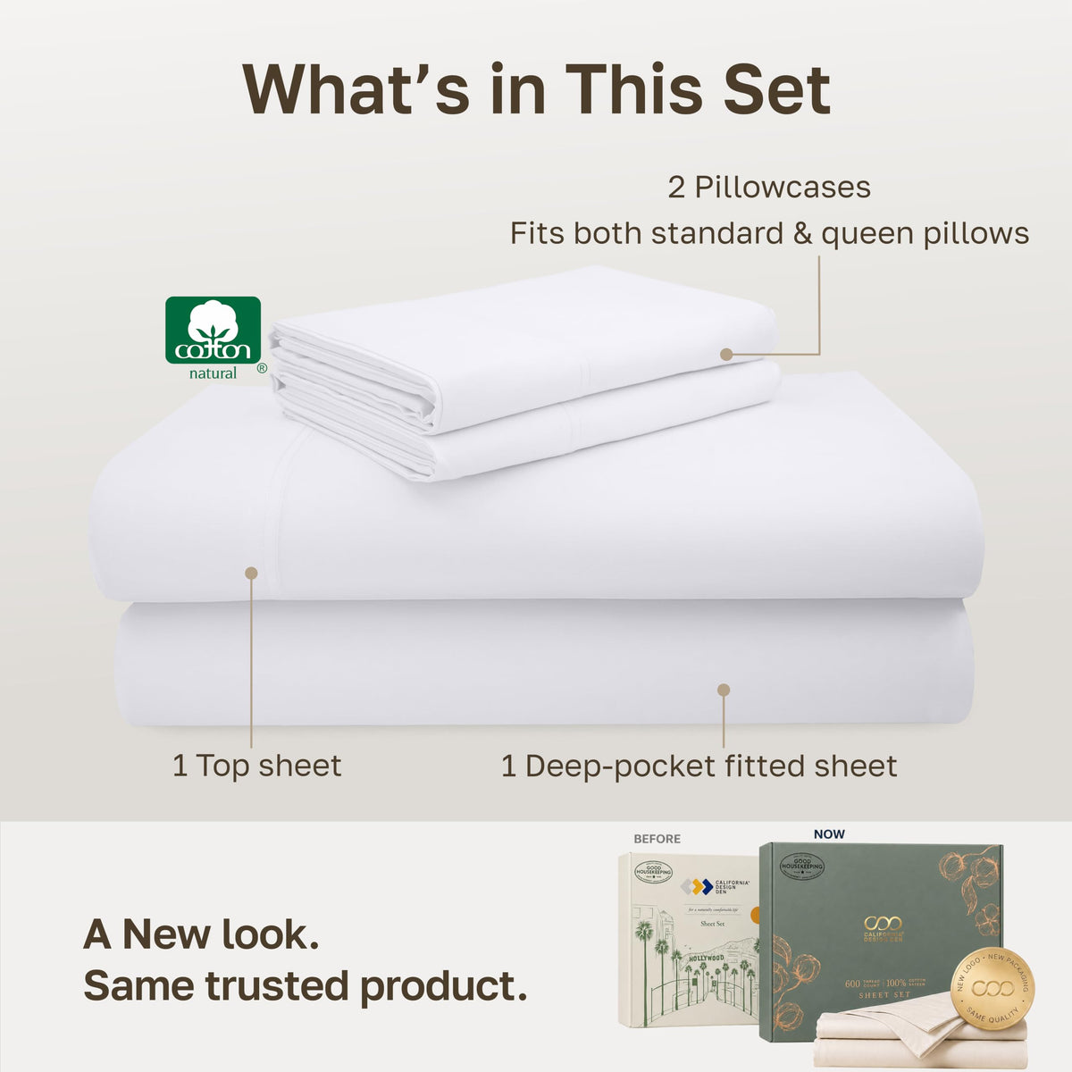 Luxury 600 Thread Count Sheets Set, Bright White