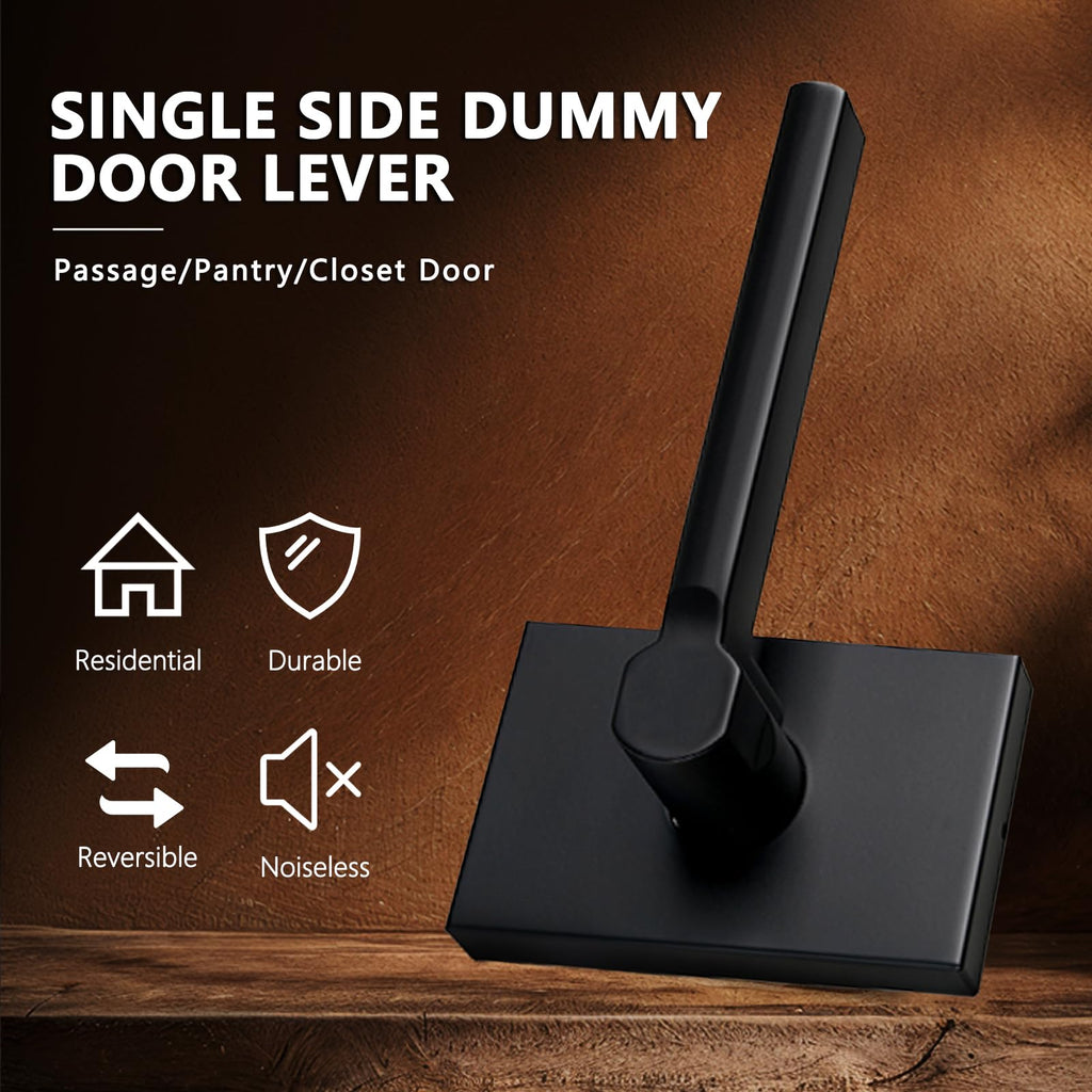 Single Sided Dummy Door Handle for Closet or Pantry, Non-Turning Matte Black Reversible Interior Push/Pull Lever