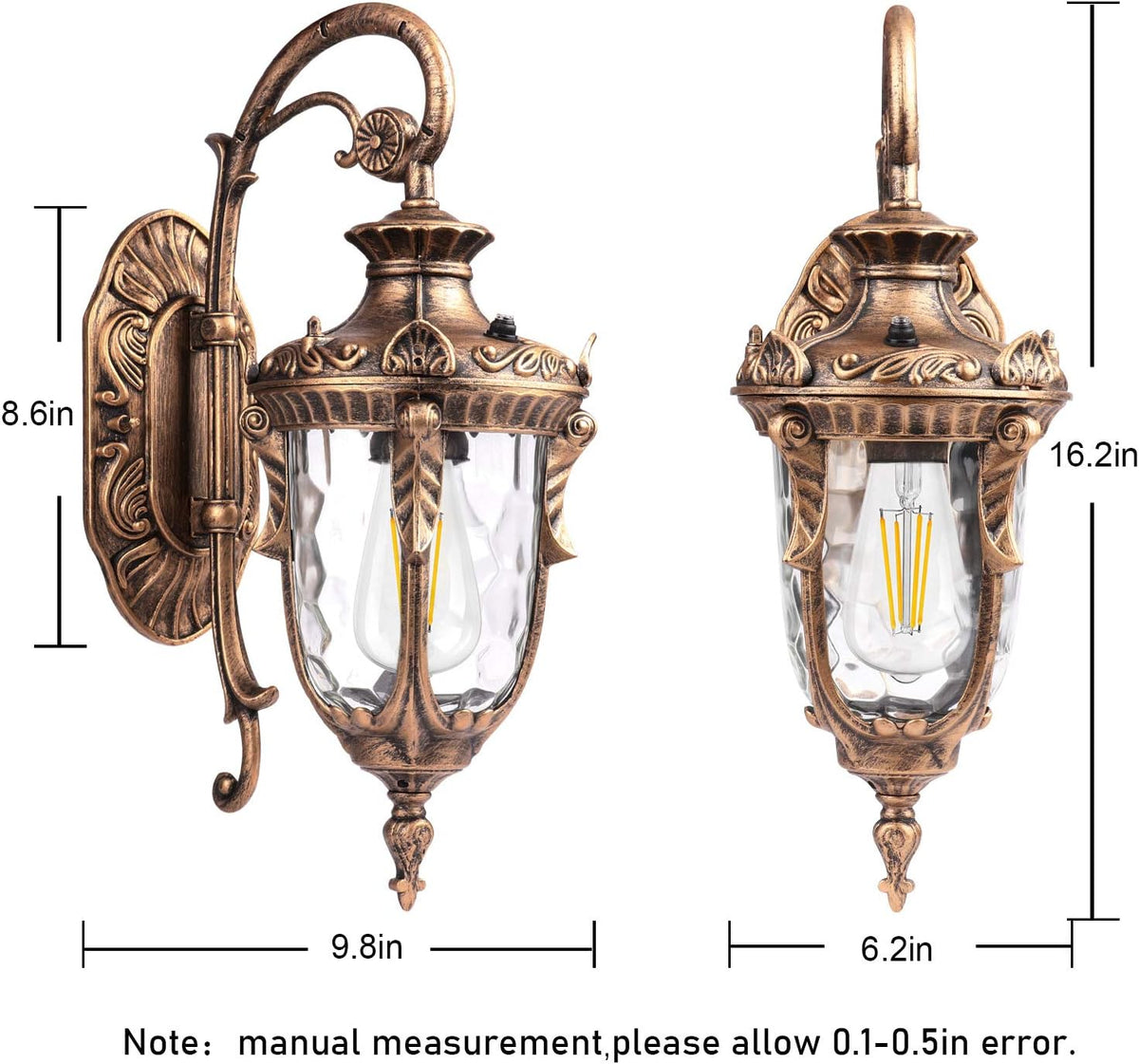Dusk to Dawn Outdoor Wall Lights Exterior Light Fixture, Gold Porch Light Wall Mount with Light Sensor, Outside Wall Sconce Lighting Wall Lamp for Entrance Doorway Garage House (Gold)