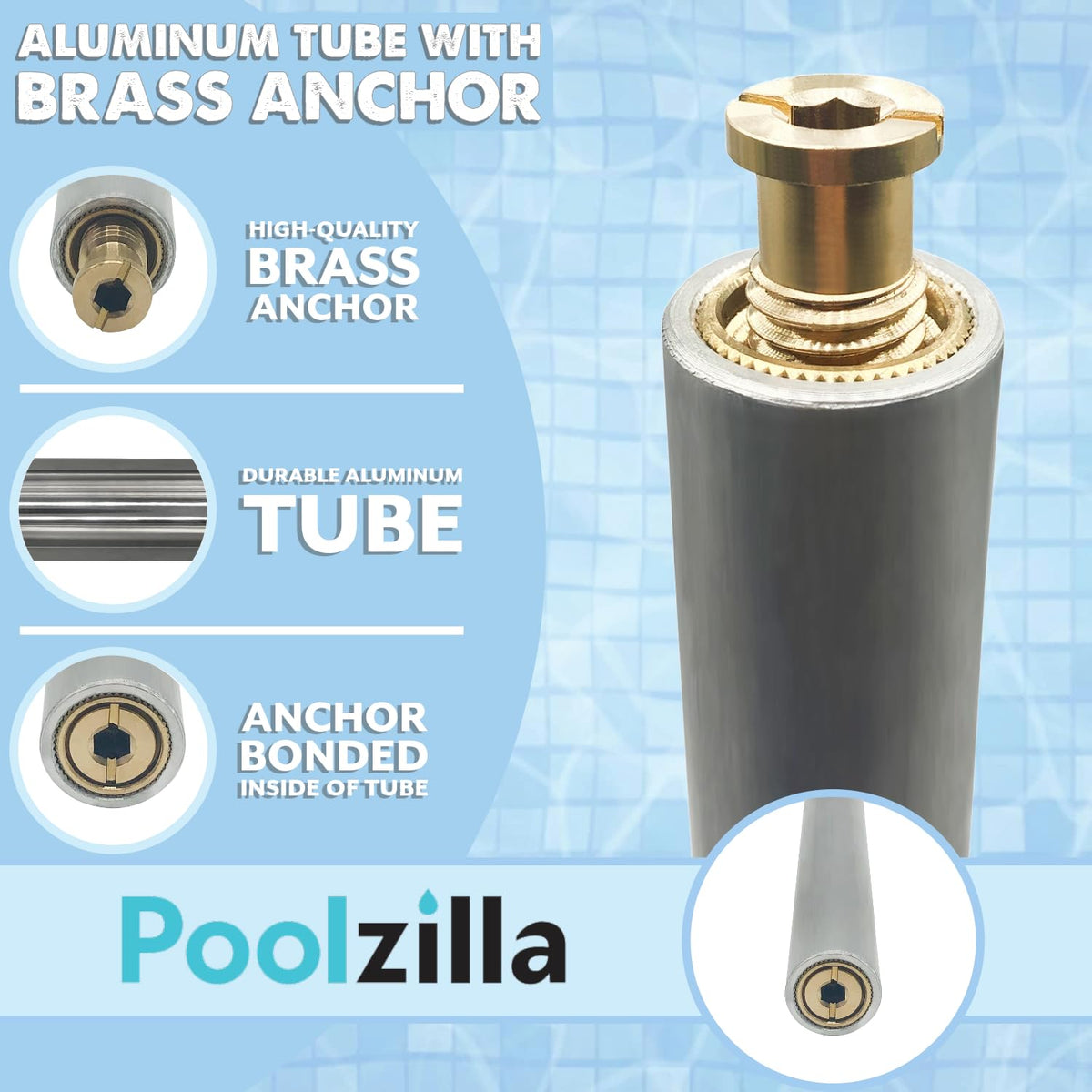 10 Pack 10" Aluminum Tube with Brass Anchor for Pool Safety Cover Installation, Anchor Installation for Loose Ground