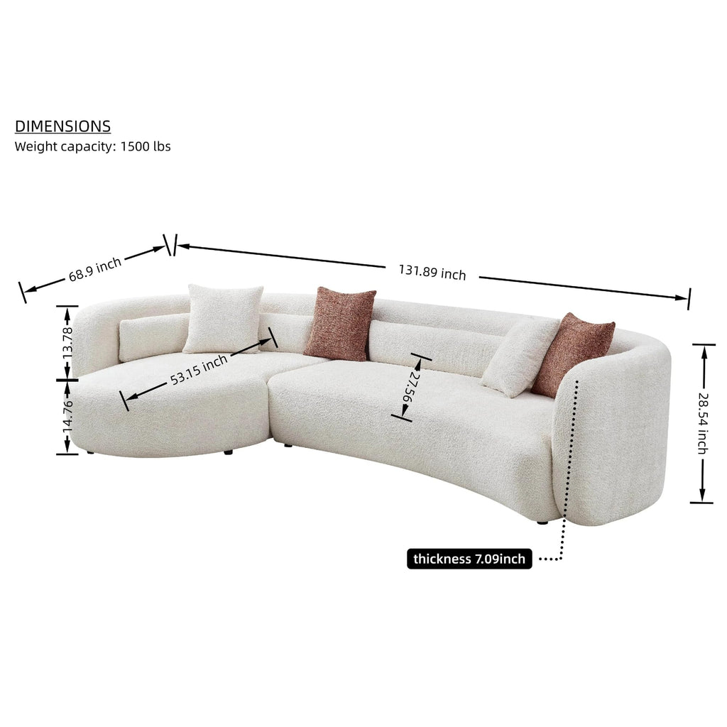 Curved Boucle Sectional Sofa, 132", Deep Seat, Chaise, Oversized, Modern