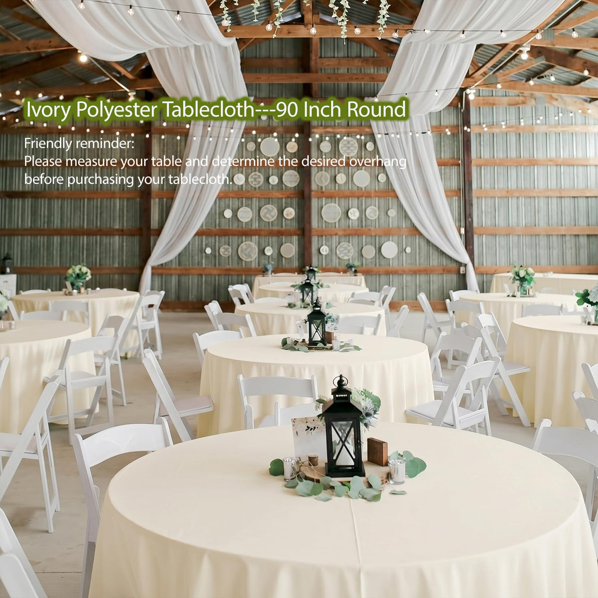 10 Pack Round Tablecloth 90 Inch Ivory, Polyester Fabric Round Table Cover, Stain & Wrinkle Resistant Washable Table
