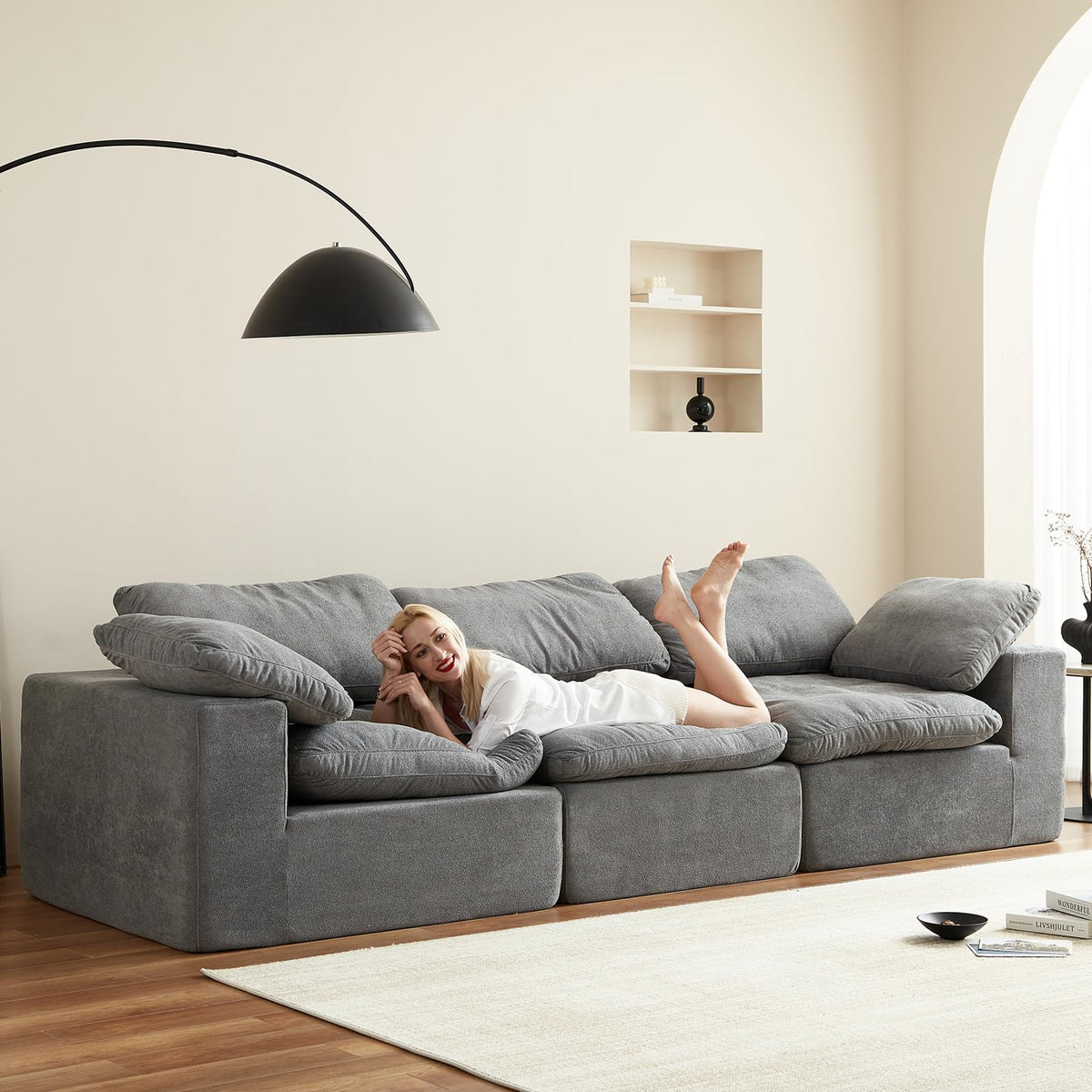 Modular Sectional Sofa, 3-Piece Corduroy Couch with Chaise, Deep Seat Oversized Lounge Sofa, Convertible Comfy Couch