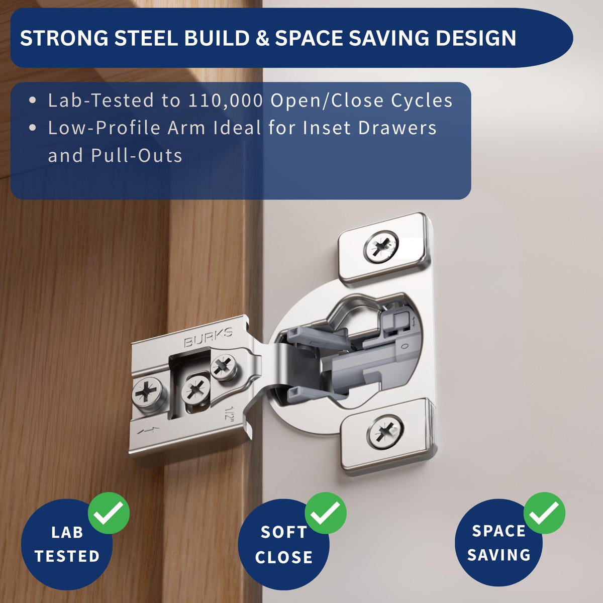 4 Pack 7/16" Overlay Soft Close Face Frame Cabinet Hinges