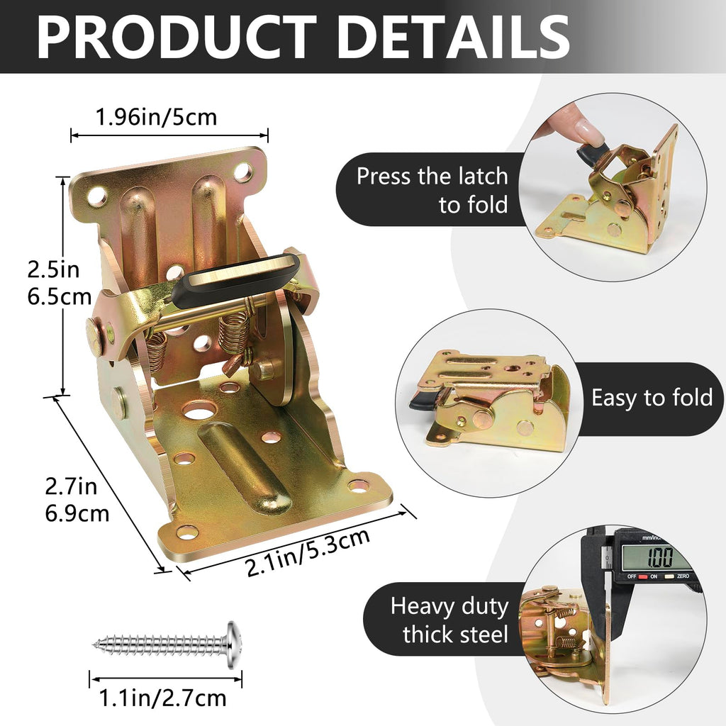 4 Pack Folding Brackets, Self-Lock Hinge with Screws for Folding Table Legs, Lock Extension Support Bracket Bed Legs