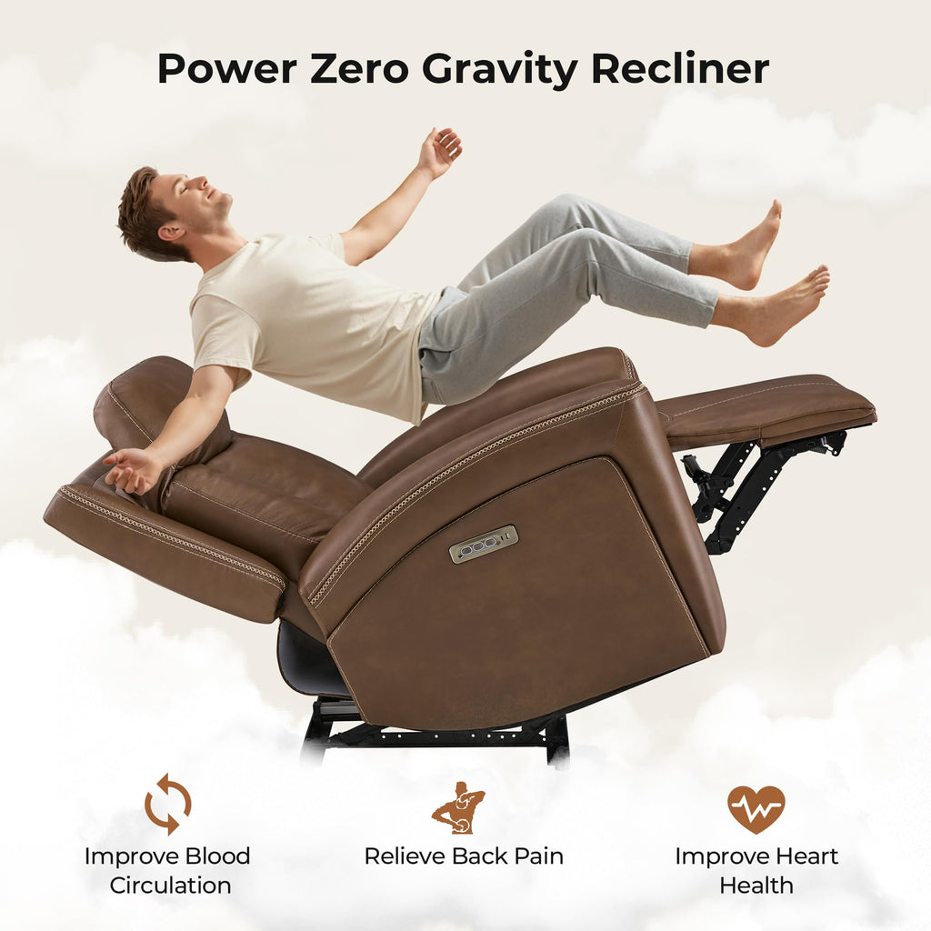 Triple Motor Genuine Leather Super Zero Gravity Recliner, Cafe Brown