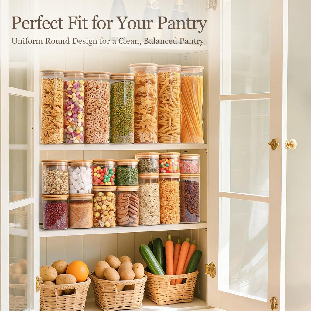 Glass Storage Containers with Lids, Set of 6 Jars (0.6Qt/1Qt/1.5Qt)