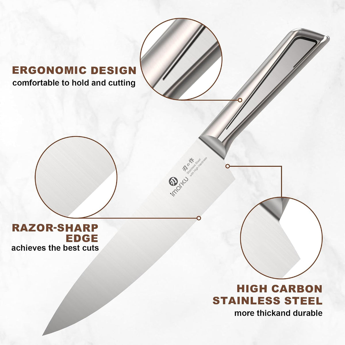 High Carbon Stainless Steel Gyutou Knife Set with Block, Precision-Forged Razor Sharp 10-15° Edge, Ergonomic Non-Slip